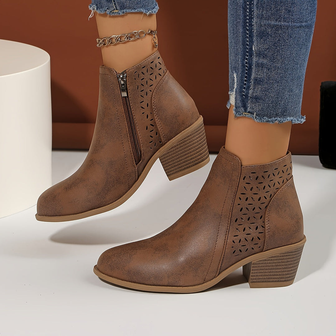 Bottines femme à enfiler avec zip latéral – Greta – Marron