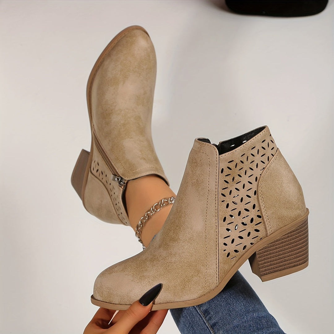Bottines femme à enfiler avec zip latéral – Greta – Beige