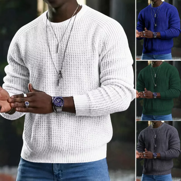 Pull homme col rond en maille texturée coupe ample – Gauthier - Vert