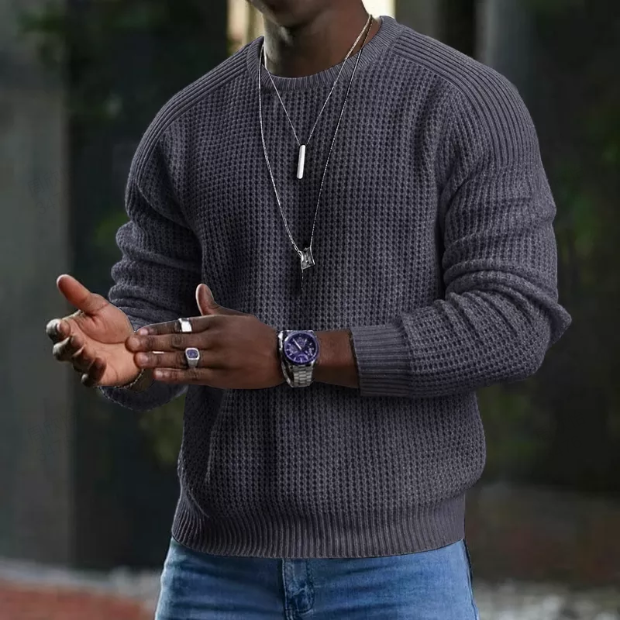 Pull homme col rond en maille texturée coupe ample – Gauthier - Gris foncé