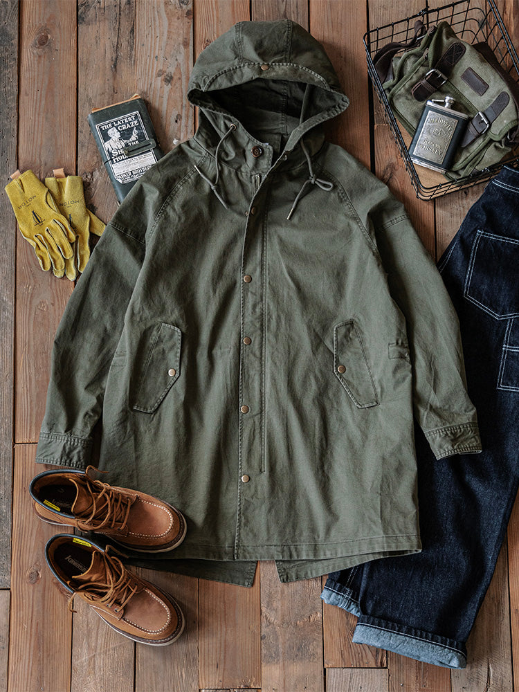 Parka homme style militaire à capuche en coton coupe ample – Thibault - Vert militaire