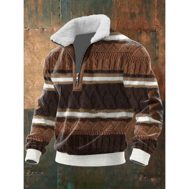 Pull homme en polaire à col haut doublé – Silvoro – Marron / Blanc