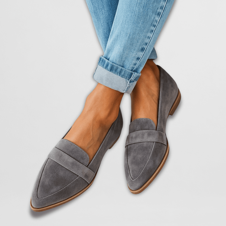 Mocassins femme orthopédiques en daim doux – Helen – Gris