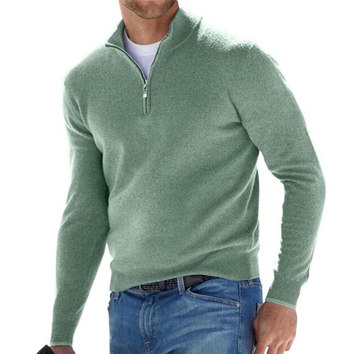 Pull demi-zip homme premium en maille côtelée – Erik – Vert