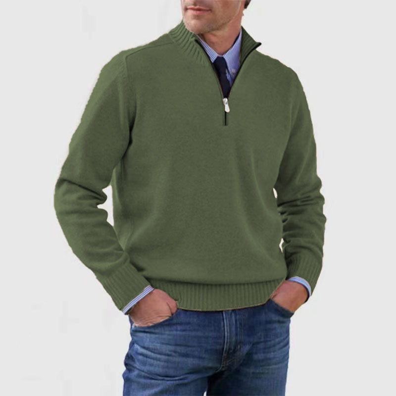 Pull demi-zip homme coupe classique en maille premium – Lucien – Vert foncé