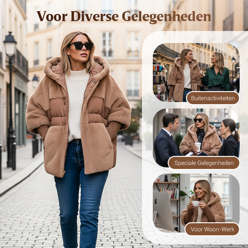 Doudoune oversize femme à capuche mêlant peluche et matelassé – Capucine - vue 8