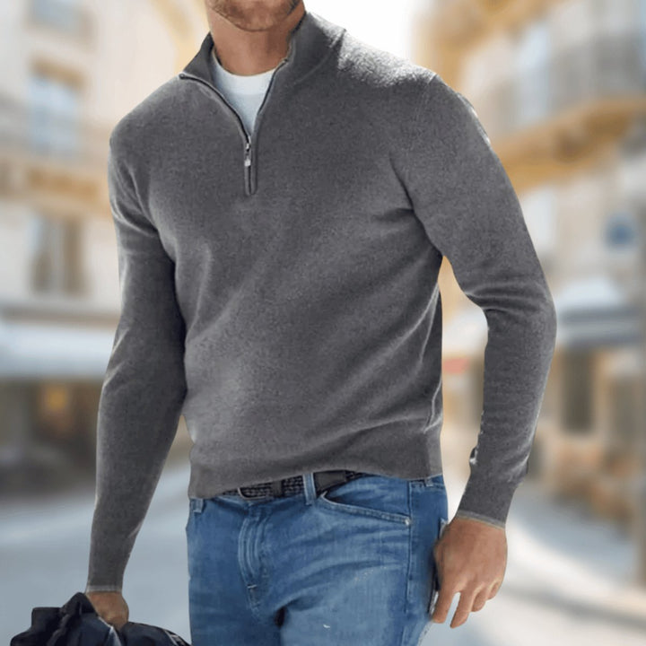 Pull homme léger en maille fine à quart de zip – Maximilian – Gris