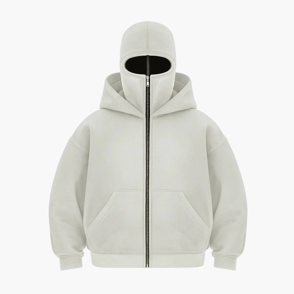 Sweat zippé à capuche unisexe urbain à cache-visage intégré – Matteo – Gris clair