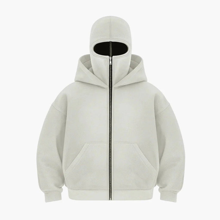 Sweat zippé à capuche unisexe urbain à cache-visage intégré – Matteo – Gris clair