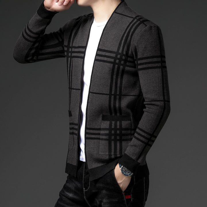Cardigan homme en maille à carreaux ouvert à poches – Gaspard – vue 7