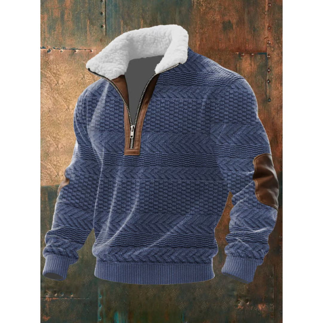 Pull homme en polaire à col haut doublé – Silvoro – Bleu