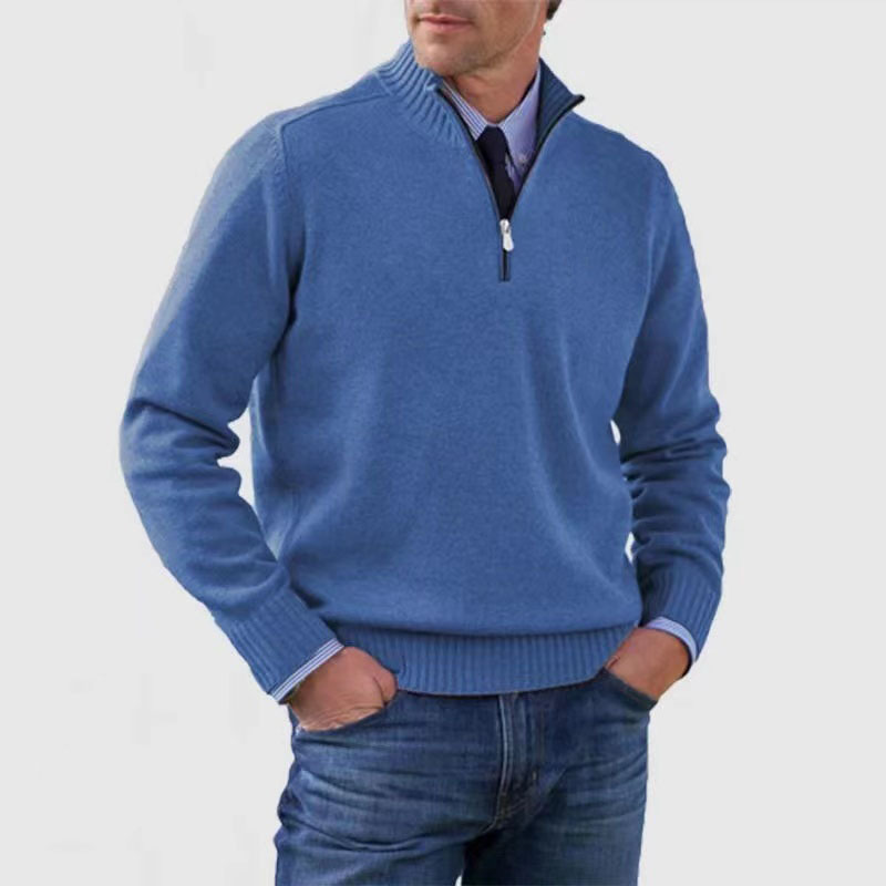 Pull demi-zip homme coupe classique en maille premium – Lucien – Bleu