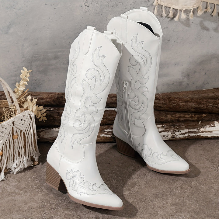 Bottes western femme blanches à tige brodée et talon bloc – Lina – vue 7