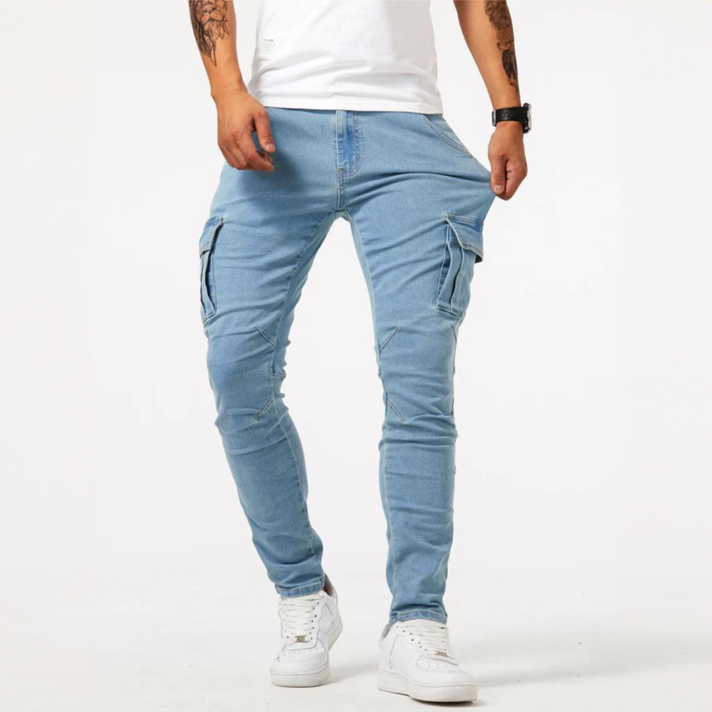Jean cargo homme slim extensible à poches latérales – Mathis - Bleu