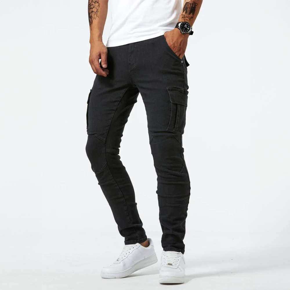 Jean cargo homme slim extensible à poches latérales – Mathis - Noir