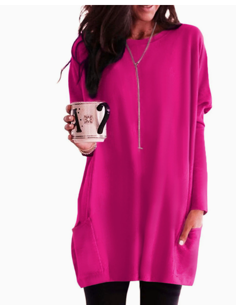 Robe pull femme oversize à manches longues et poches – Clara - Rose