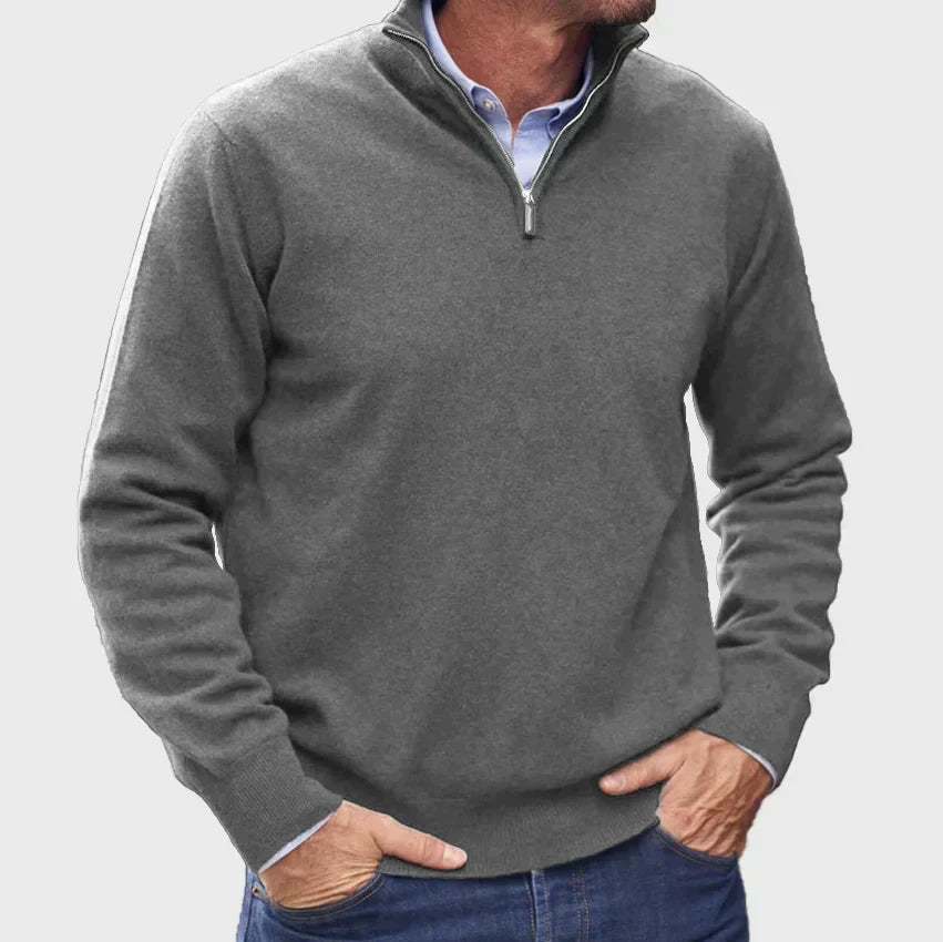 Pull homme douillet à col zippé moderne – Basile – Gris