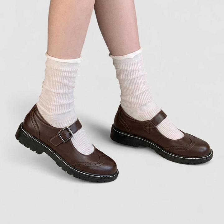 Babies femme orthopédiques vintage à perforations et semelle épaisse – Auryzhel – Marron foncé