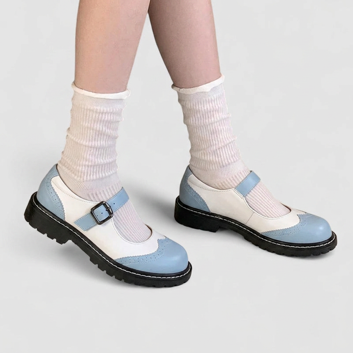 Babies femme orthopédiques vintage à perforations et semelle épaisse – Auryzhel – Bleu clair