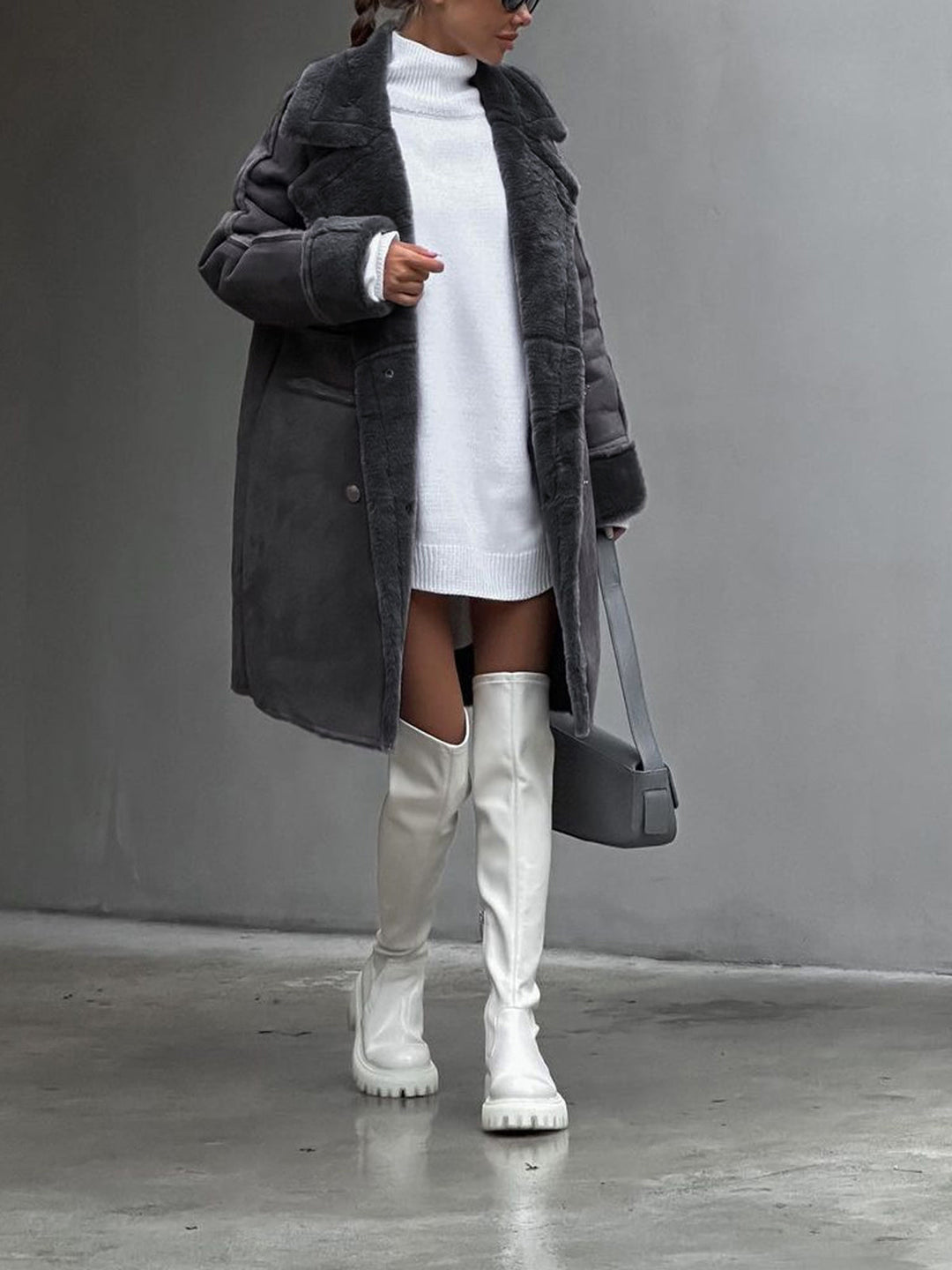 Manteau long femme en fausse fourrure – Extravagance – Gris