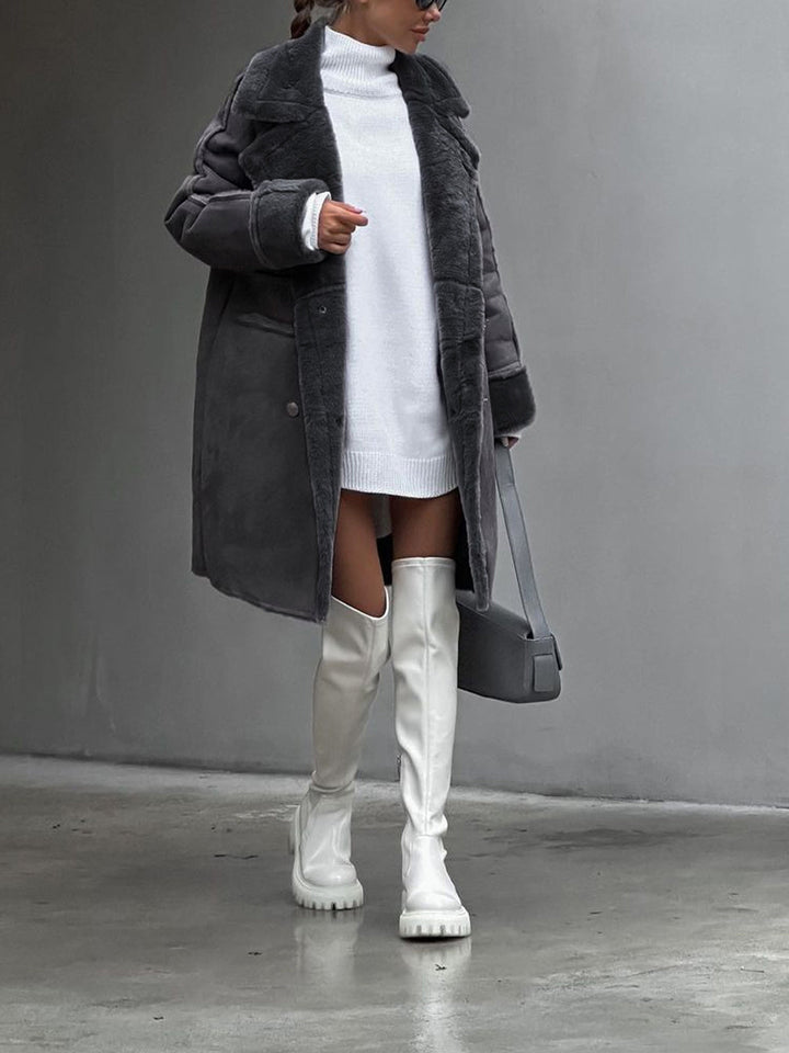 Manteau long femme en fausse fourrure – Extravagance – Gris