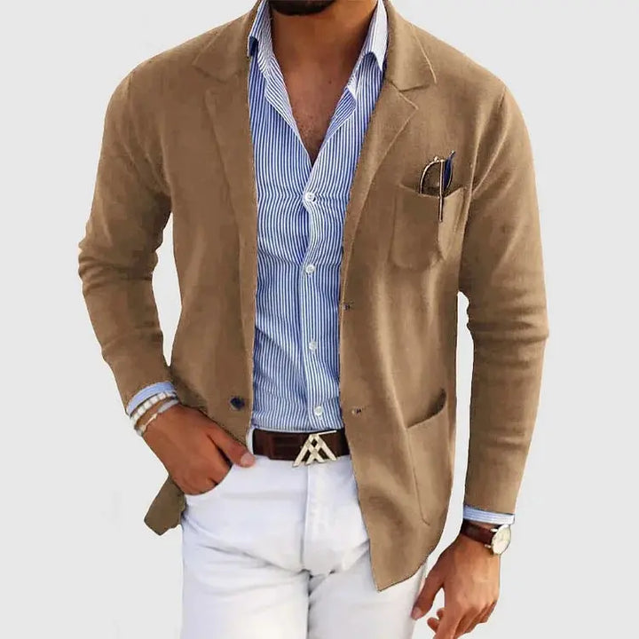 Blazer en maille homme à revers crantés et boutons – Marcel – Beige