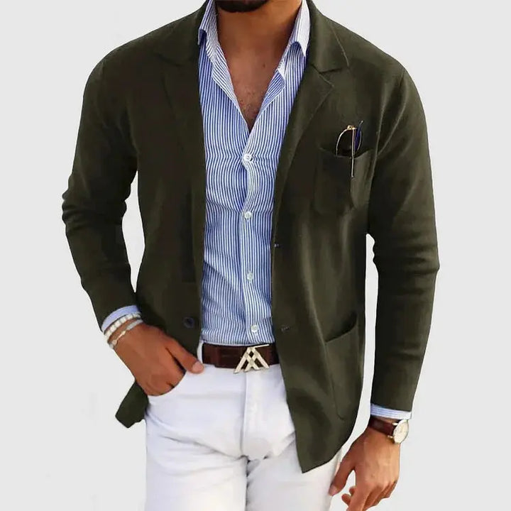 Blazer en maille homme à revers crantés et boutons – Marcel – Vert foncé