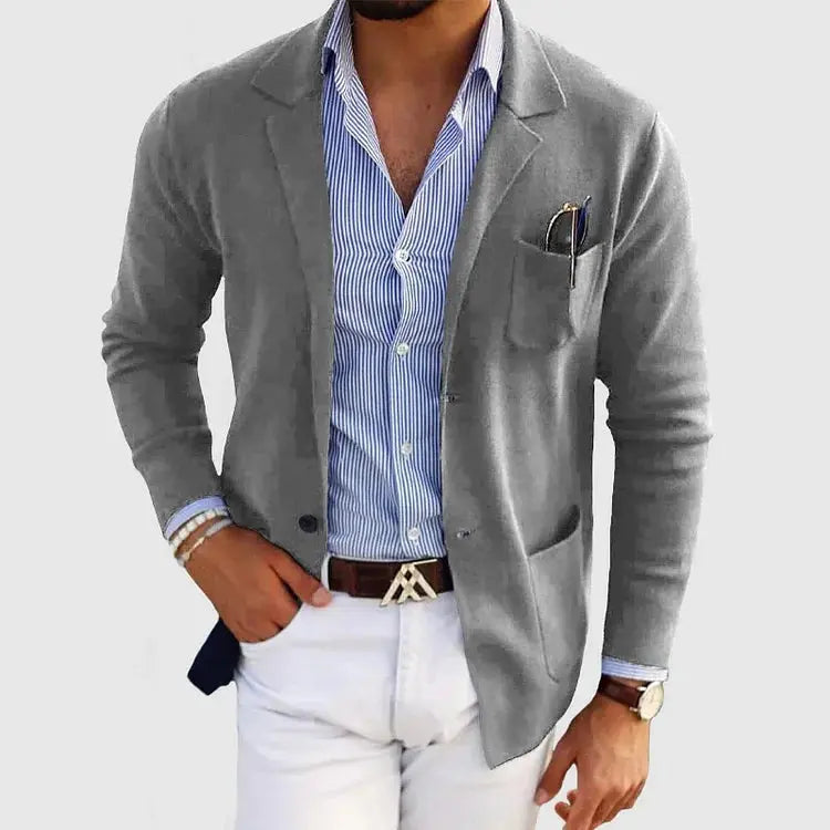 Blazer en maille homme à revers crantés et boutons – Marcel – Gris