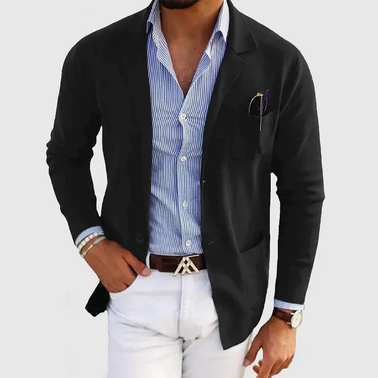 Blazer en maille homme à revers crantés et boutons – Marcel – Noir