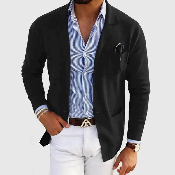 Blazer en maille homme à revers crantés et boutons – Marcel – Noir