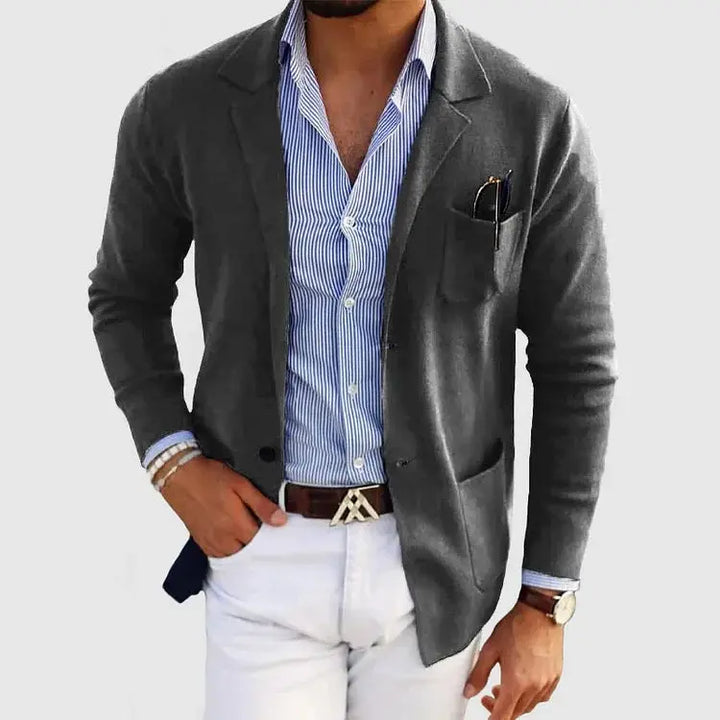 Blazer en maille homme à revers crantés et boutons – Marcel – Gris foncé