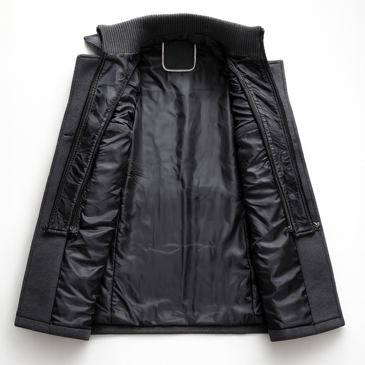 Manteau d'hiver homme long en laine mélangée à couche intérieure zippée – Constantin – vue 6