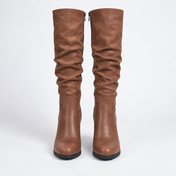 Bottes hautes femme en cuir vegan marron à talon bloc – Noa – vue 4