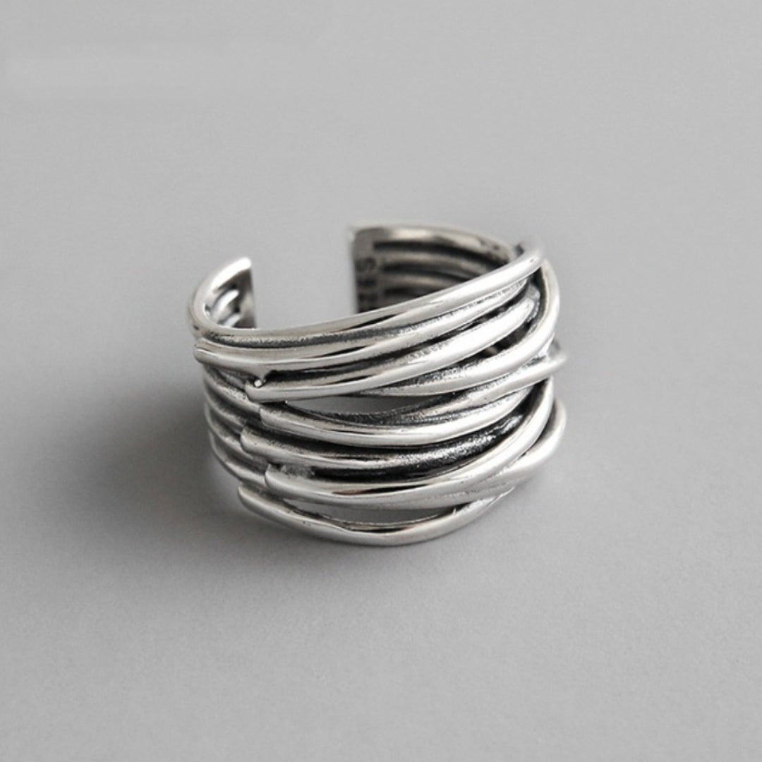 Bague ajustable en argent sterling 925 superposé