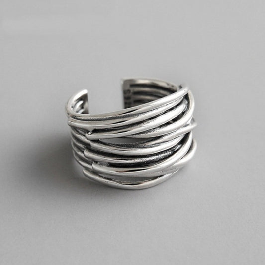 Bague ajustable en argent sterling 925 superposé