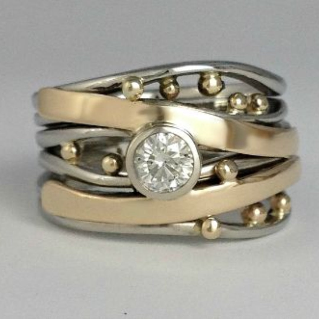 Roi - Bague Vintage en Or avec Zirconia Incrusté