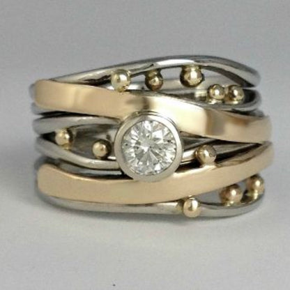 Roi - Bague Vintage en Or avec Zirconia Incrusté