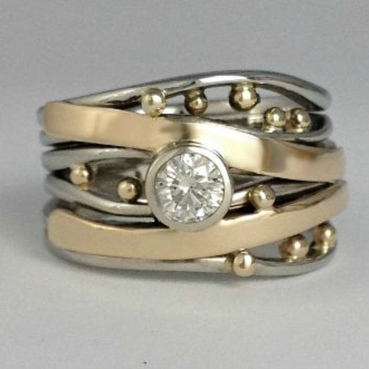 Roi - Bague Vintage en Or avec Zirconia Incrusté
