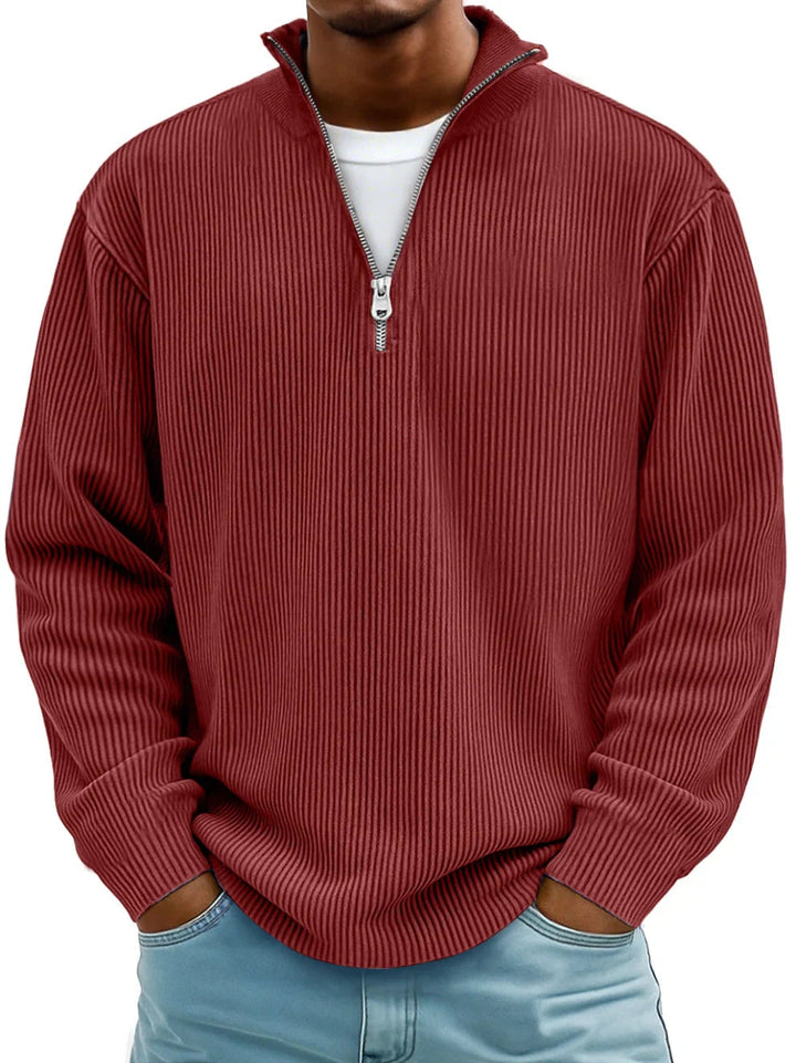 Pull homme classique en maille côtelée à demi-zip – Étienne – Rouge