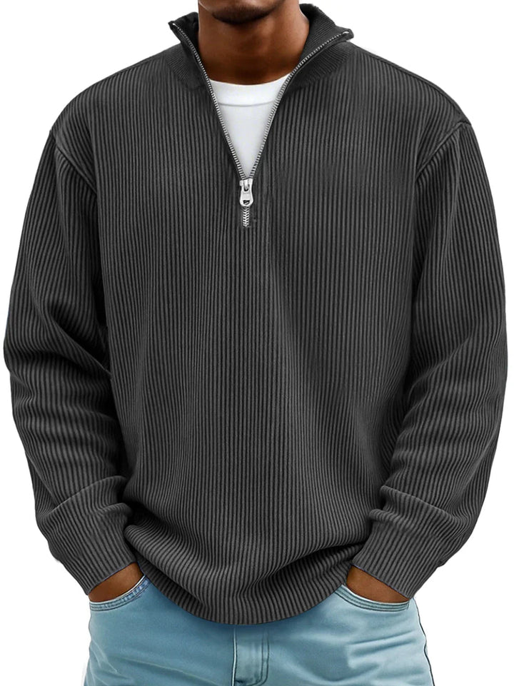 Pull homme classique en maille côtelée à demi-zip – Étienne – Noir