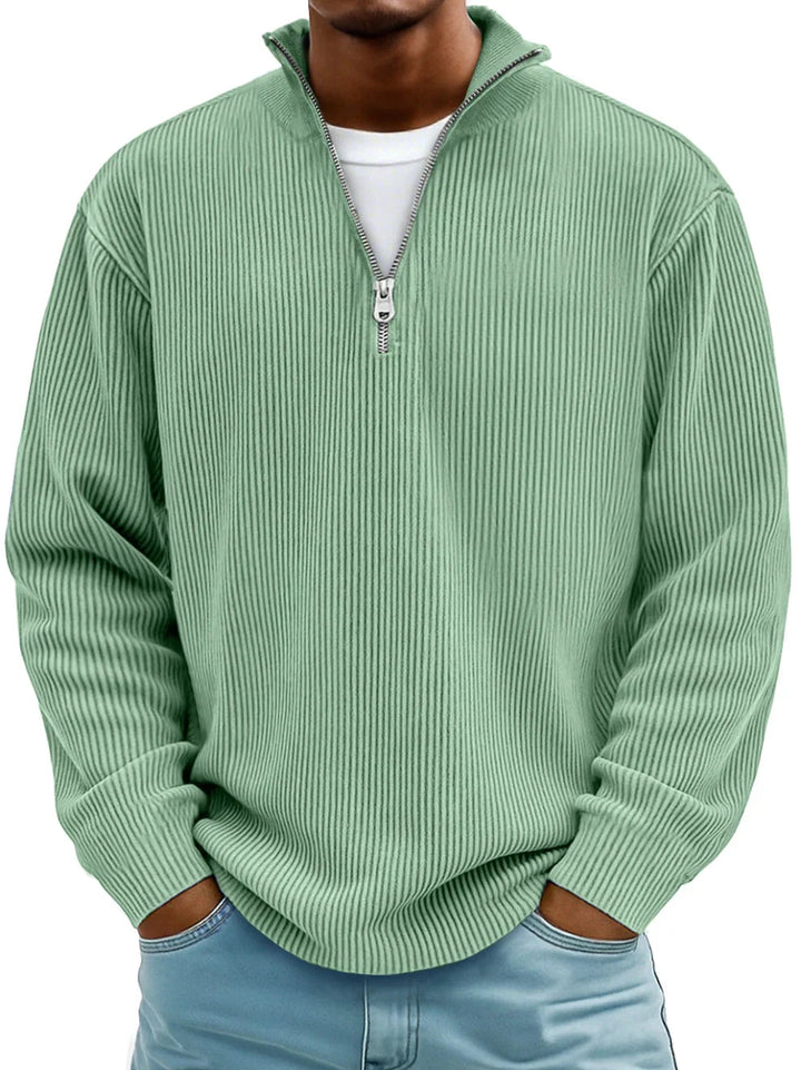 Pull homme classique en maille côtelée à demi-zip – Étienne – Vert