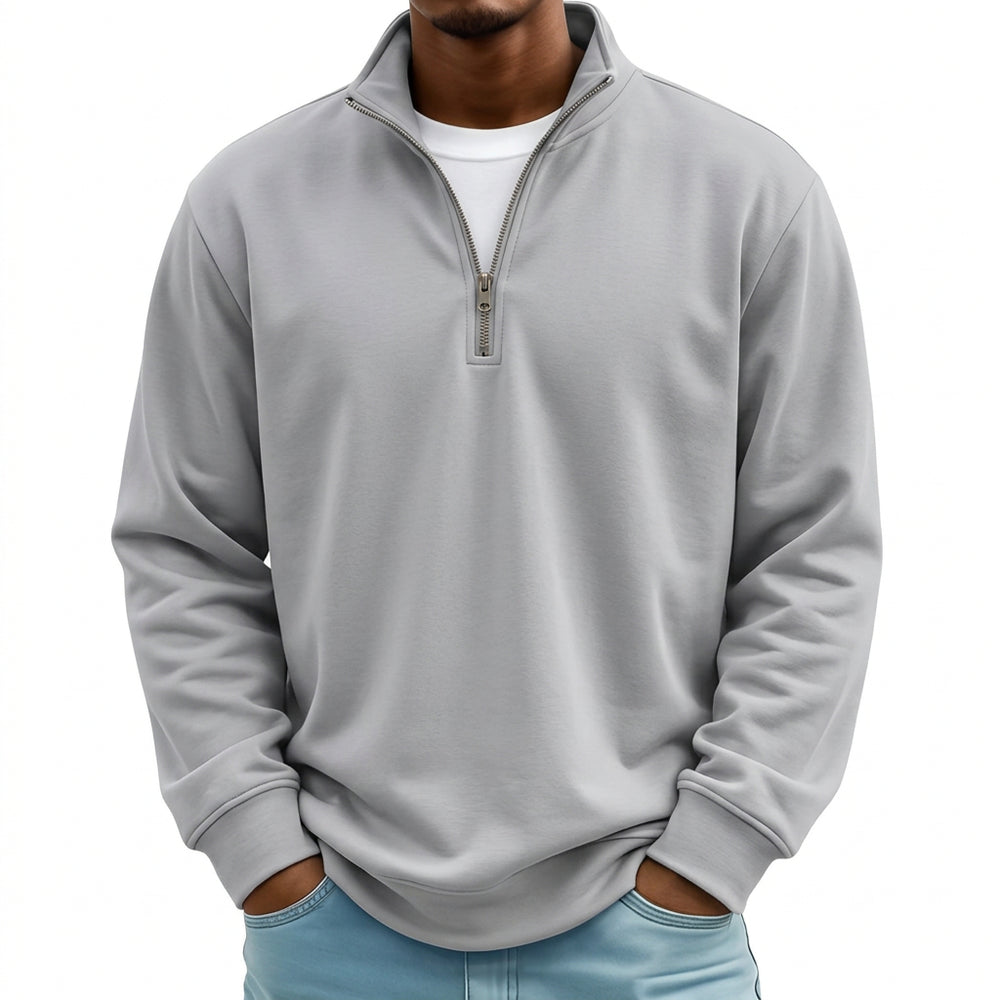 Pull homme classique en maille côtelée à demi-zip – Étienne – Gris