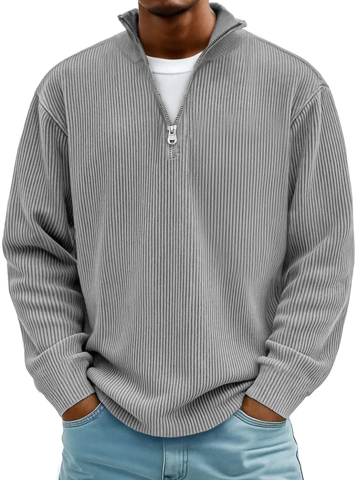 Pull homme classique en maille côtelée à demi-zip – Étienne – Gris