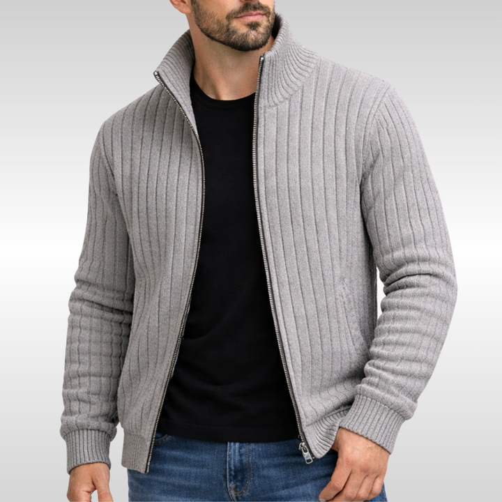 Cardigan zippé homme classique en maille côtelée – Hugo – Gris clair