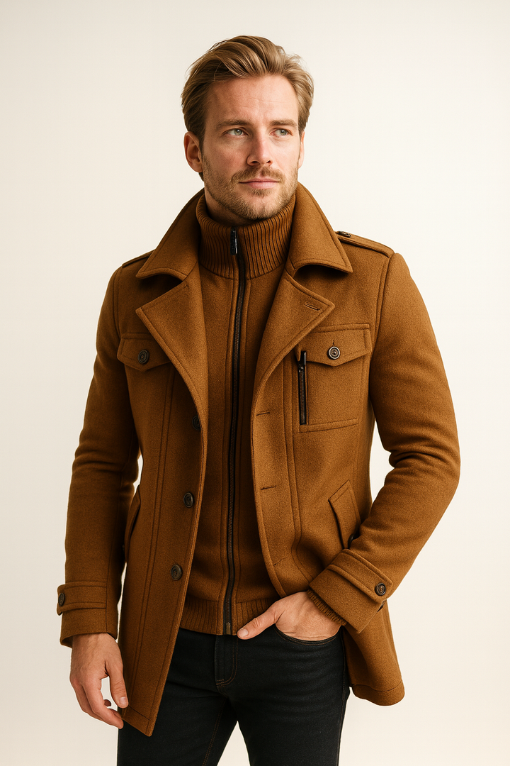 Manteau d'hiver homme long en laine mélangée à couche intérieure zippée – Constantin – vue 11