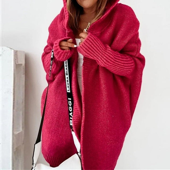 Cardigan long femme oversize à capuche et manches chauve-souris – CarriMax – Rouge