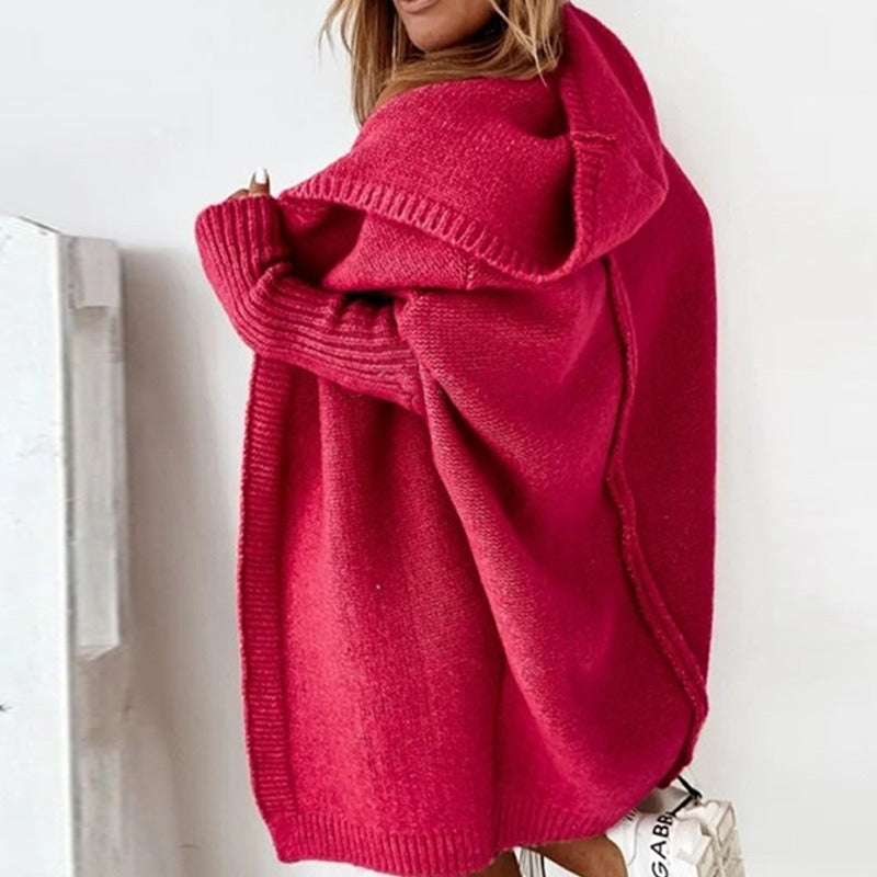 Cardigan long femme oversize à capuche et manches chauve-souris – CarriMax – vue 14