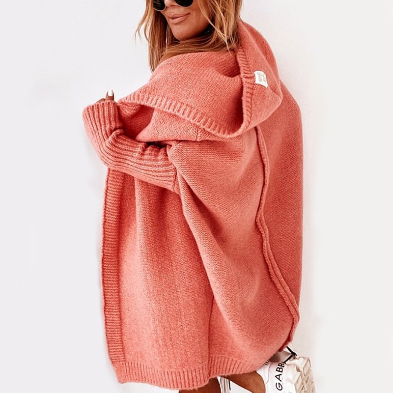 Cardigan long femme oversize à capuche et manches chauve-souris – CarriMax – Orange