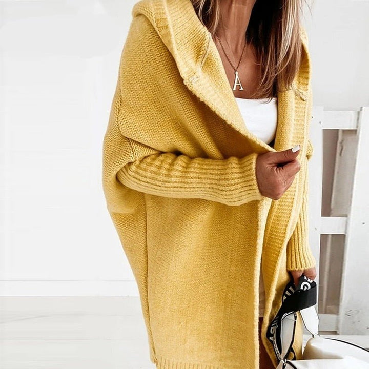 Cardigan long femme oversize à capuche et manches chauve-souris – CarriMax – Jaune