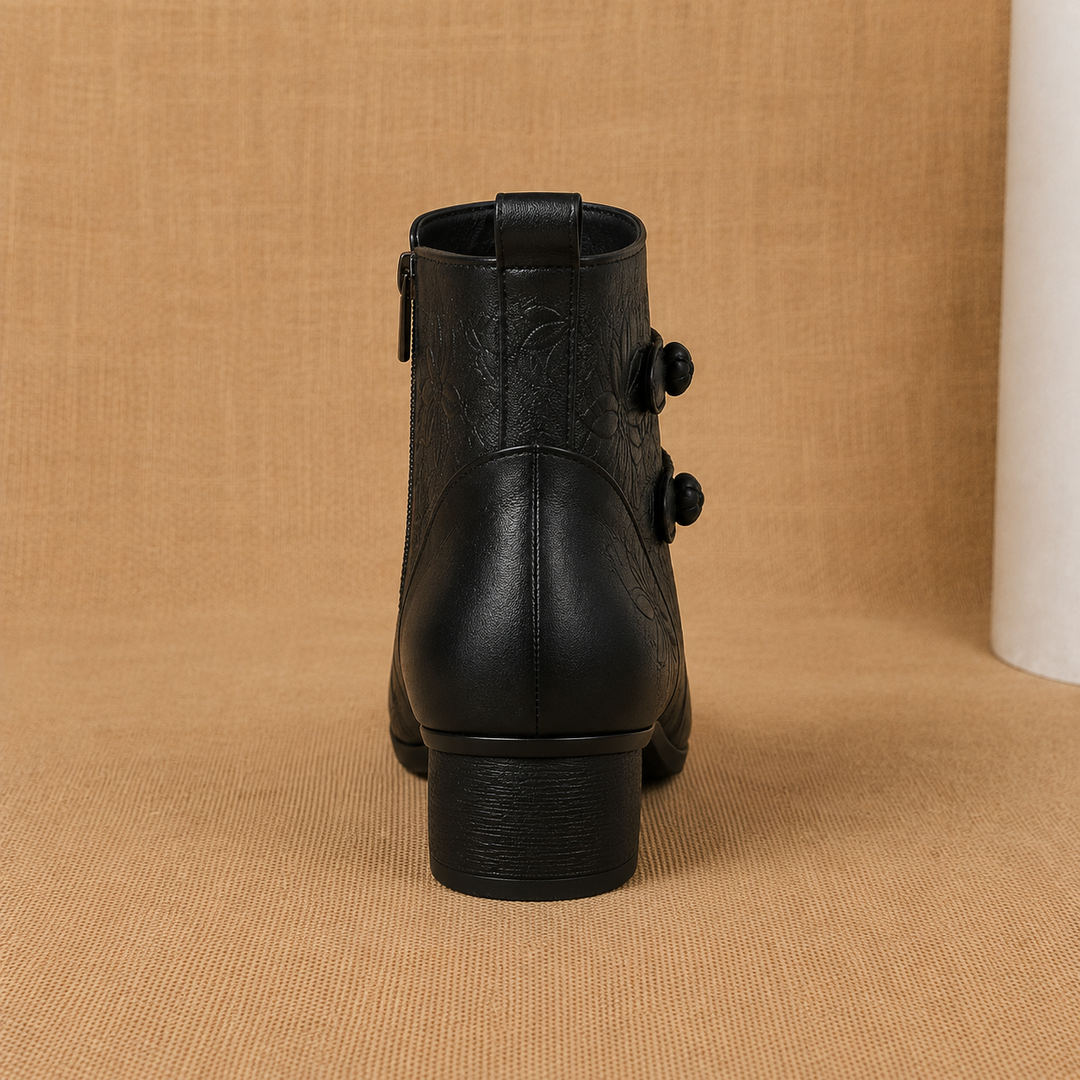 Bottines femme en cuir vegan à nœud feuille et talon bloc – Flora – vue 3